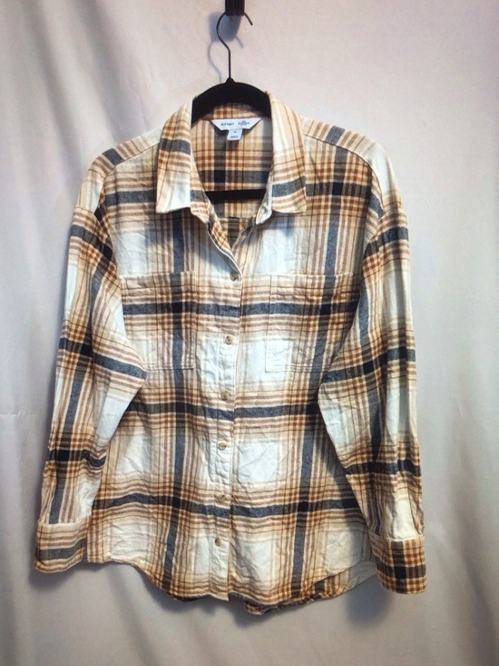 Old Navy Tops - Old Navy Cream, Brown & Blue Plaid Button-Front Shirt